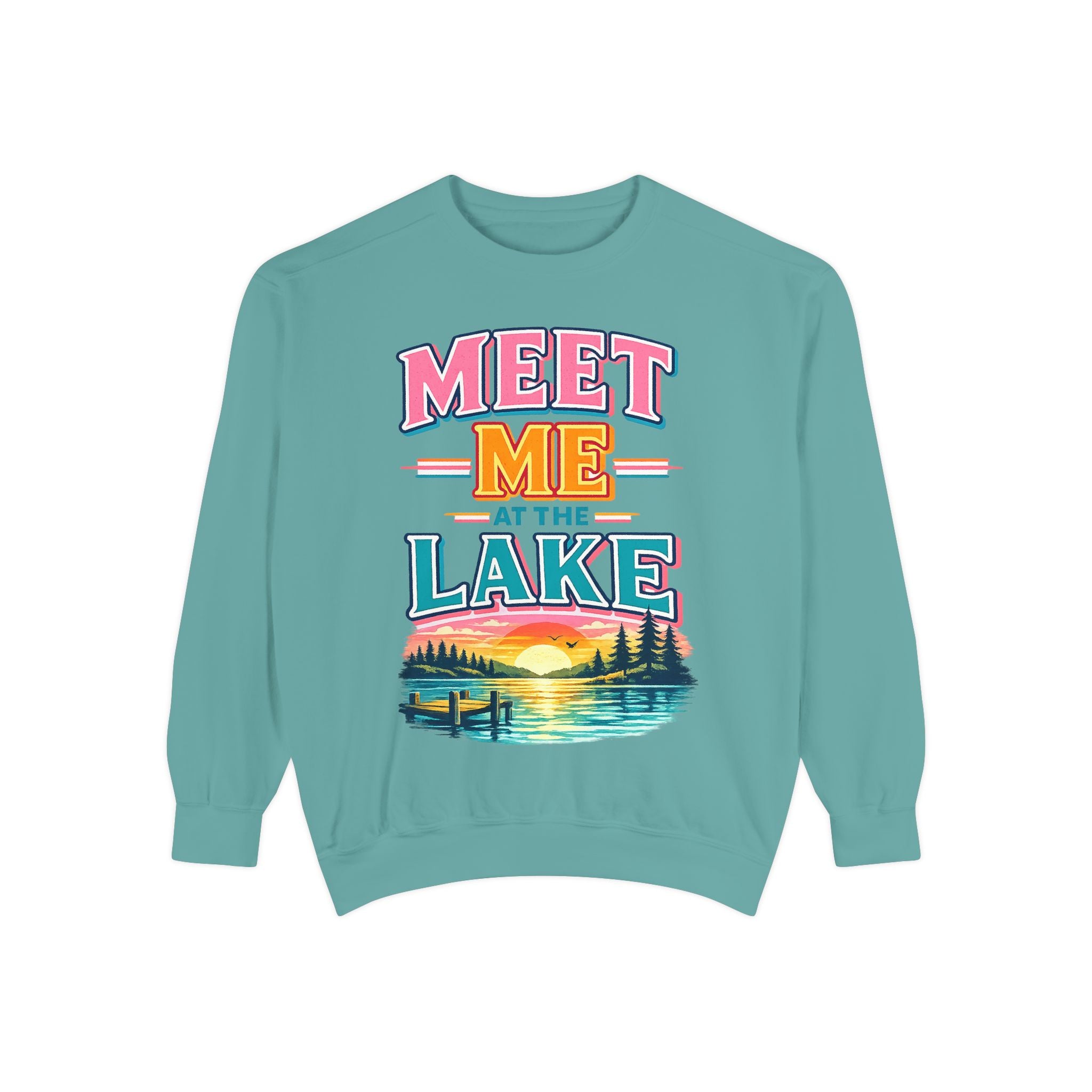 Meet Me at the Lake Sweatshirt — Cozy Retro Sunset Lake Crewneck