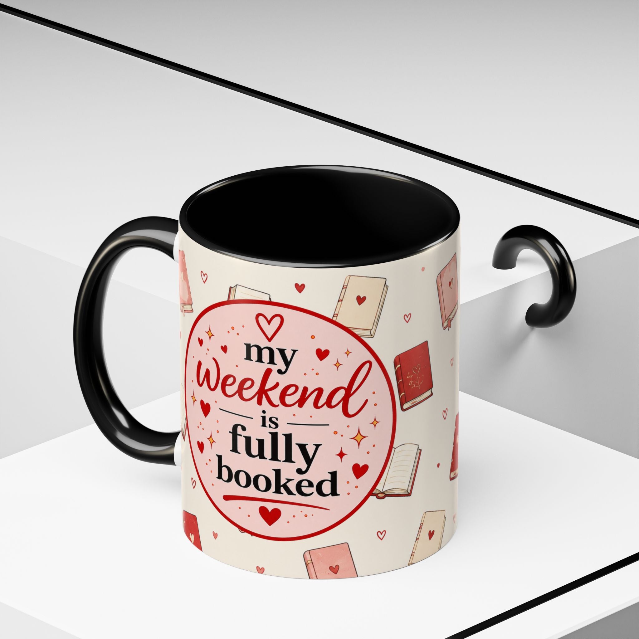 Accent Coffee Mug — "My Weekend Is Fully Booked" Book Lover Coffee Mug