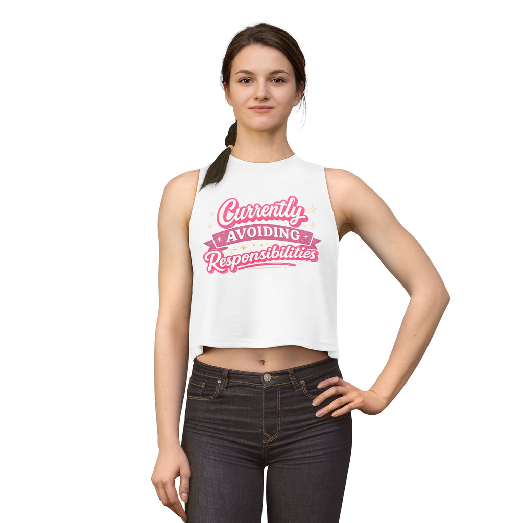 Currently Avoiding Responsibilities Crop Top — Cute Pink Slogan Women's Tank