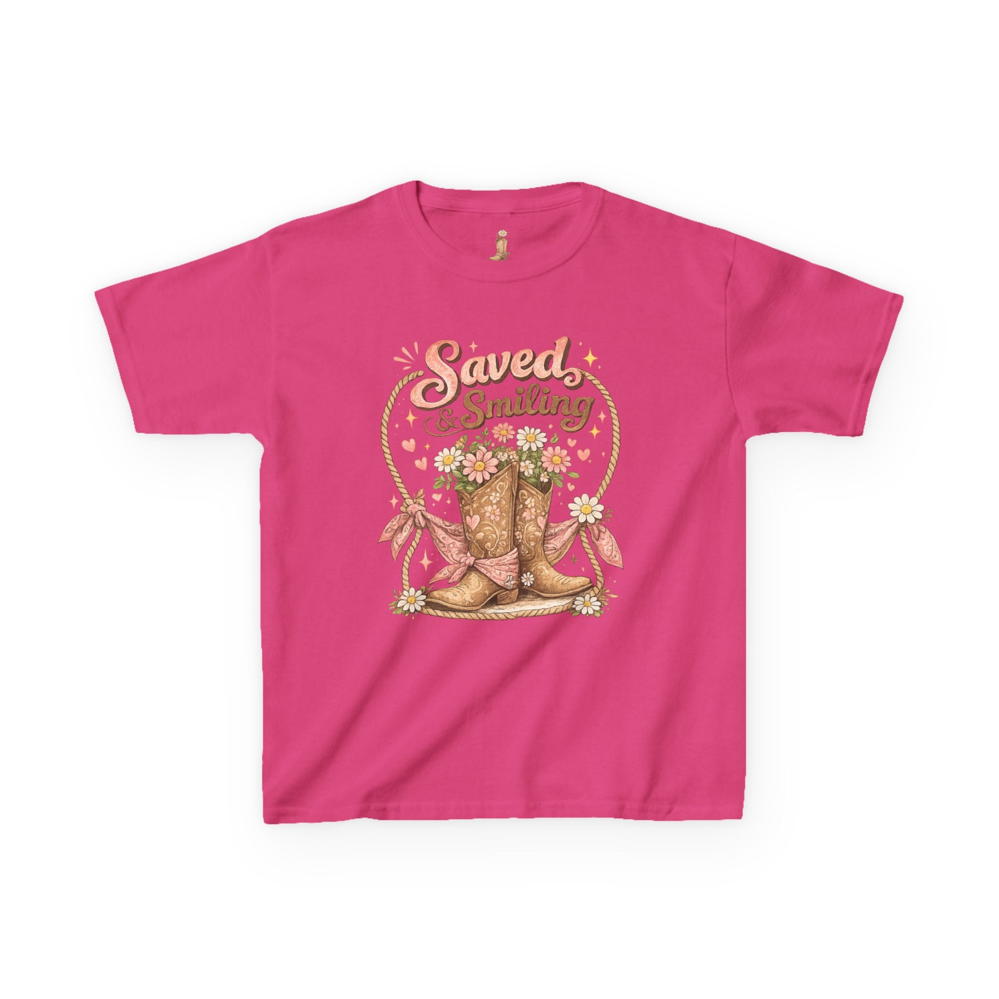 Kids "Saved & Smiling" Cowboy Boot T‑Shirt