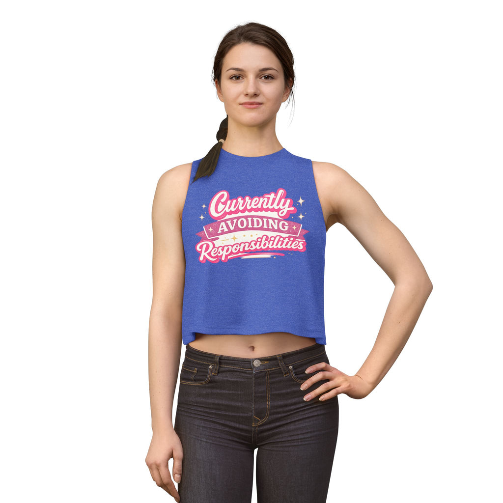 Currently Avoiding Responsibilities Crop Top — Cute Pink Slogan Women's Tank