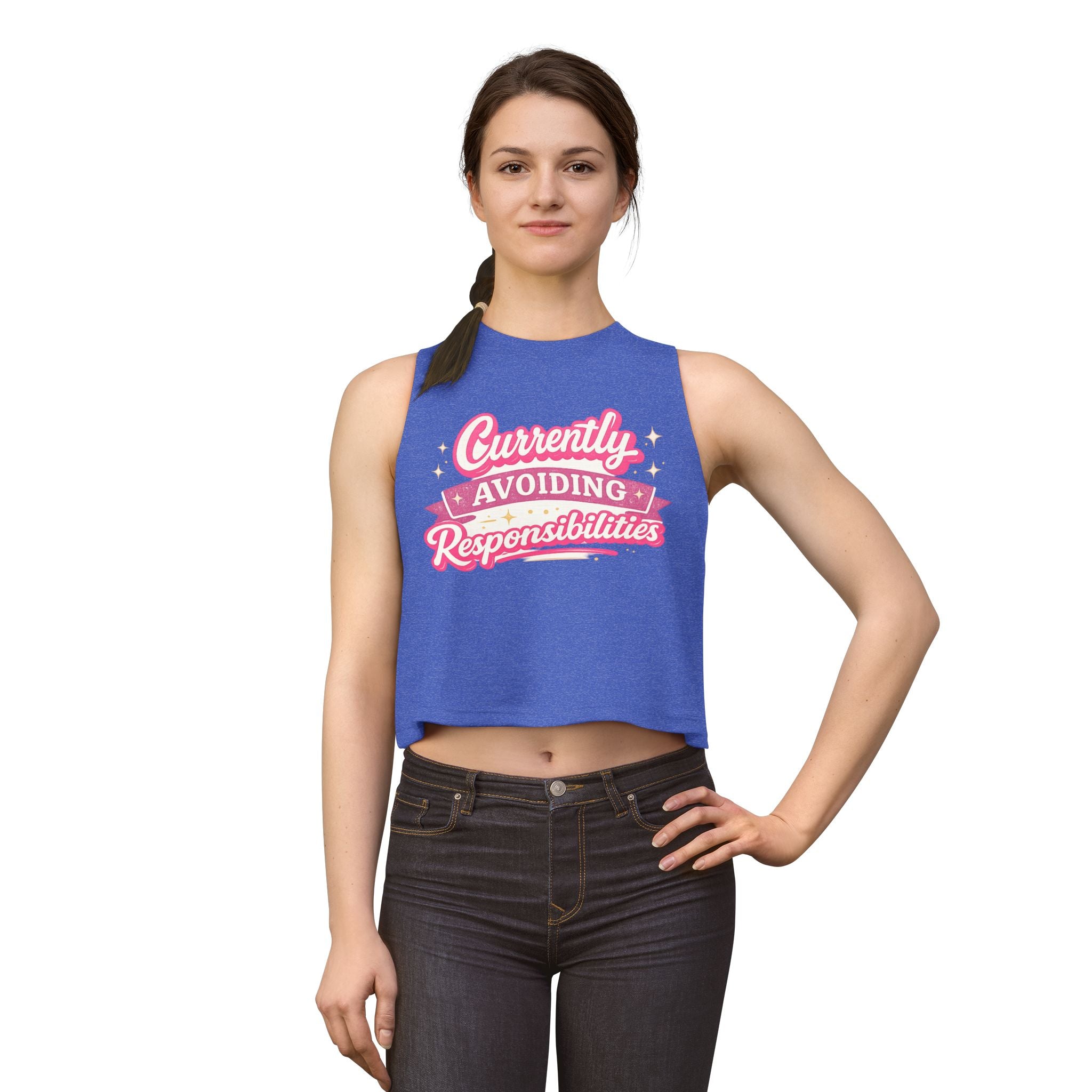 Currently Avoiding Responsibilities Crop Top — Cute Pink Slogan Women's Tank