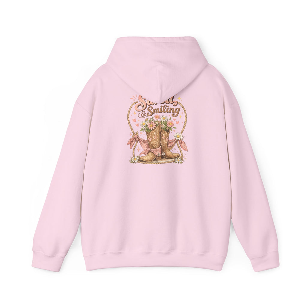 Cowgirl Boots & Daisies Hoodie — Be Happy Smiling Western Sweatshirt