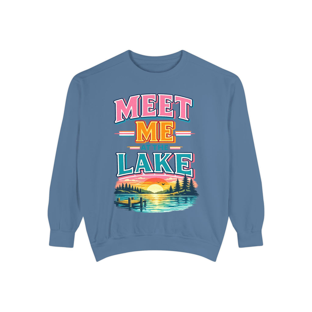 Meet Me at the Lake Sweatshirt — Cozy Retro Sunset Lake Crewneck