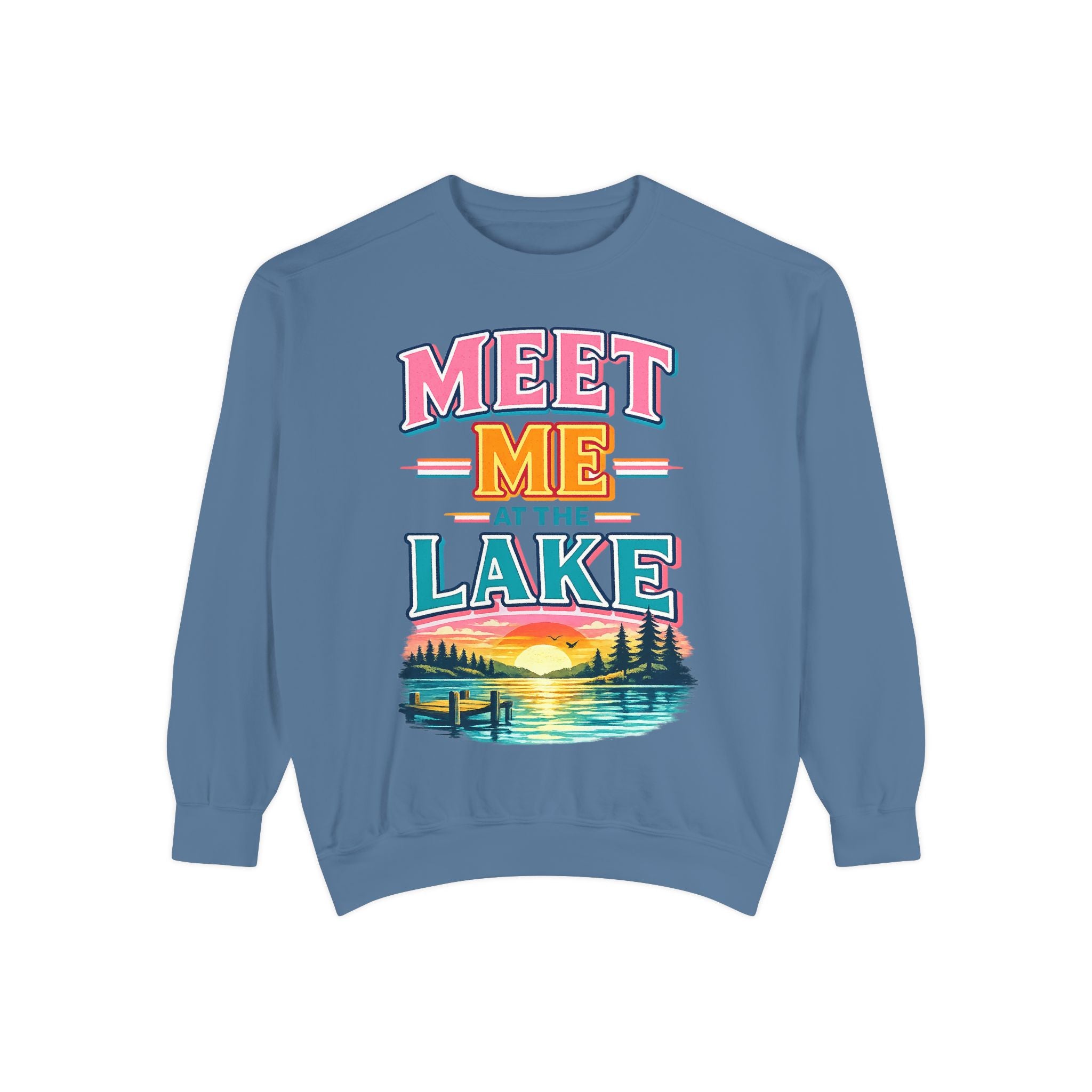 Meet Me at the Lake Sweatshirt — Cozy Retro Sunset Lake Crewneck