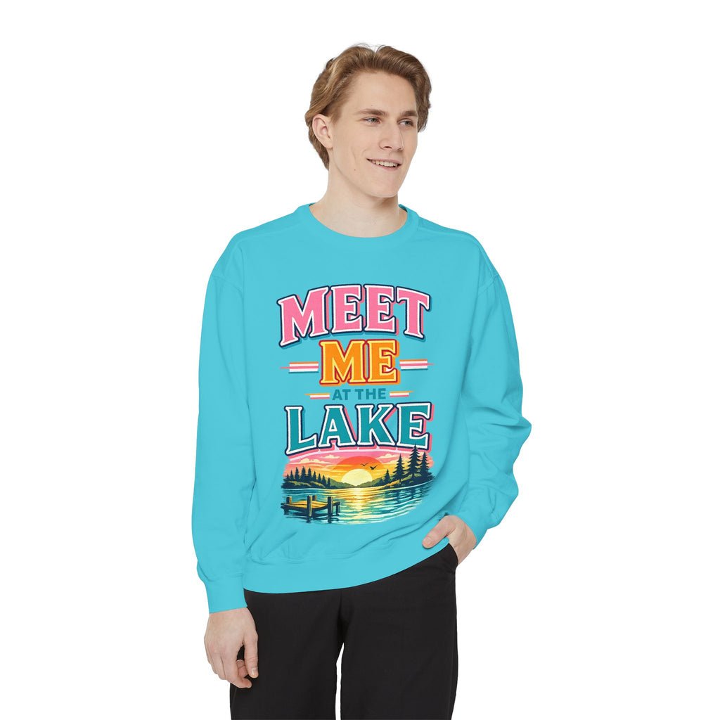 Meet Me at the Lake Sweatshirt — Cozy Retro Sunset Lake Crewneck
