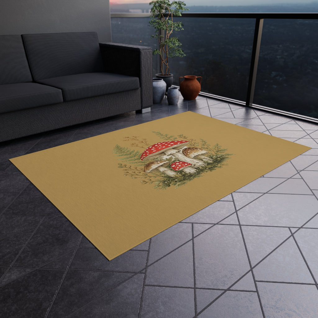 Mushroom Garden Outdoor Rug — Woodland Doormat for Patio & Entryway