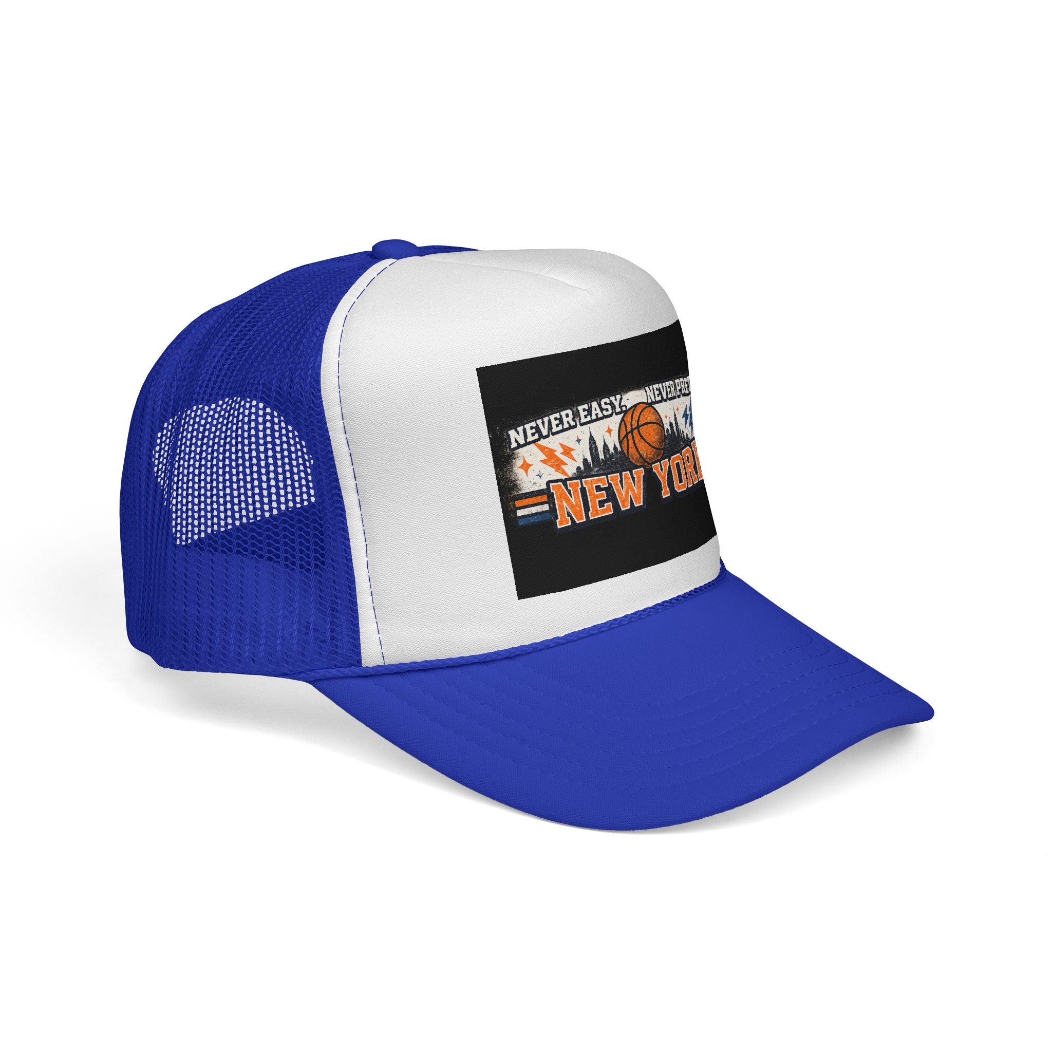 New York Basketball Trucker Cap — "Never Easy, Never Pretty" Vintage Sports Hat