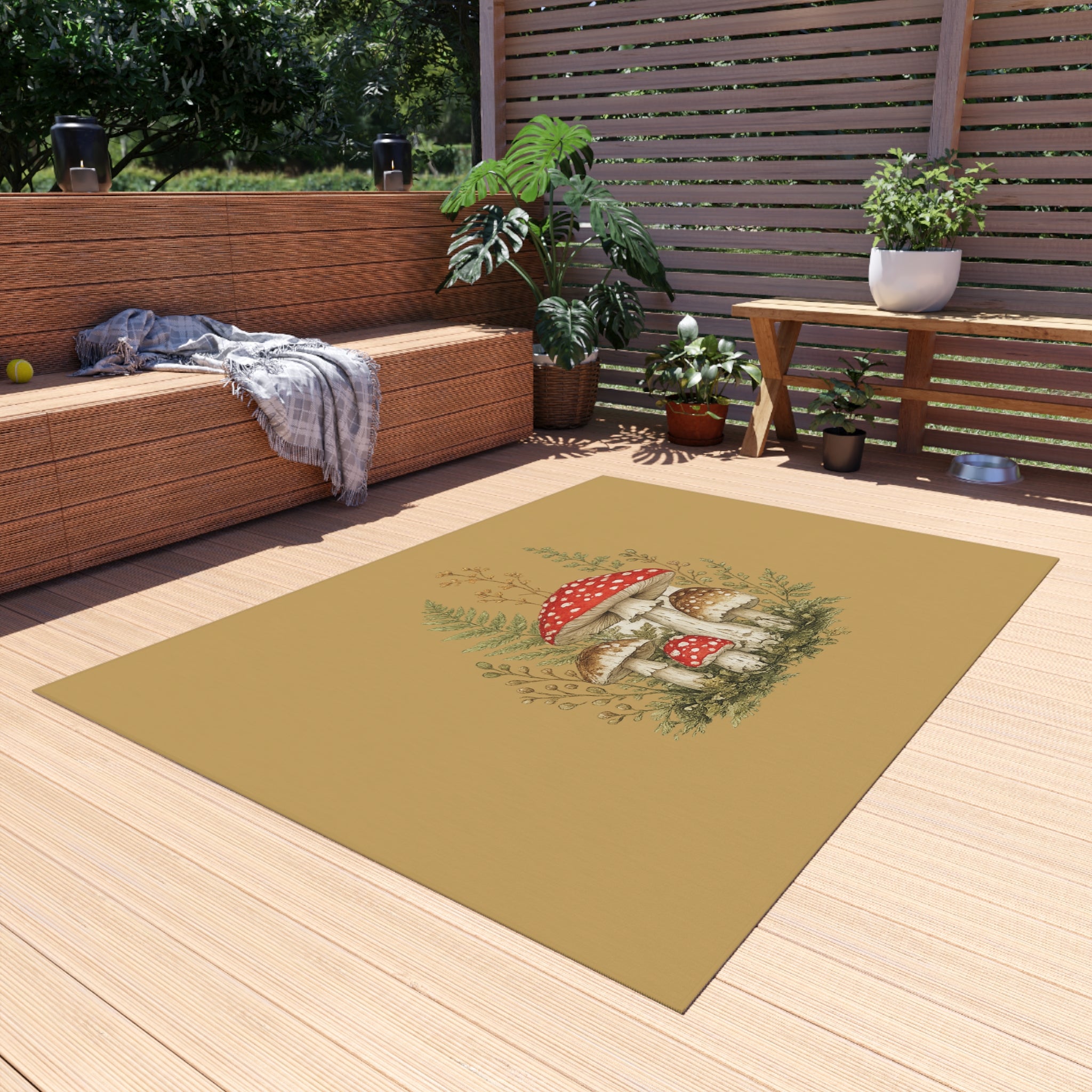 Mushroom Garden Outdoor Rug — Woodland Doormat for Patio & Entryway