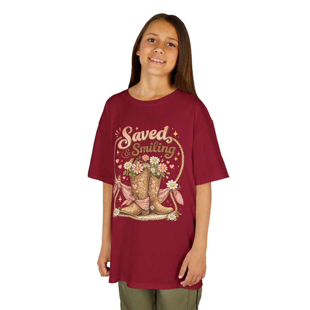 Kids "Saved & Smiling" Cowboy Boot T‑Shirt