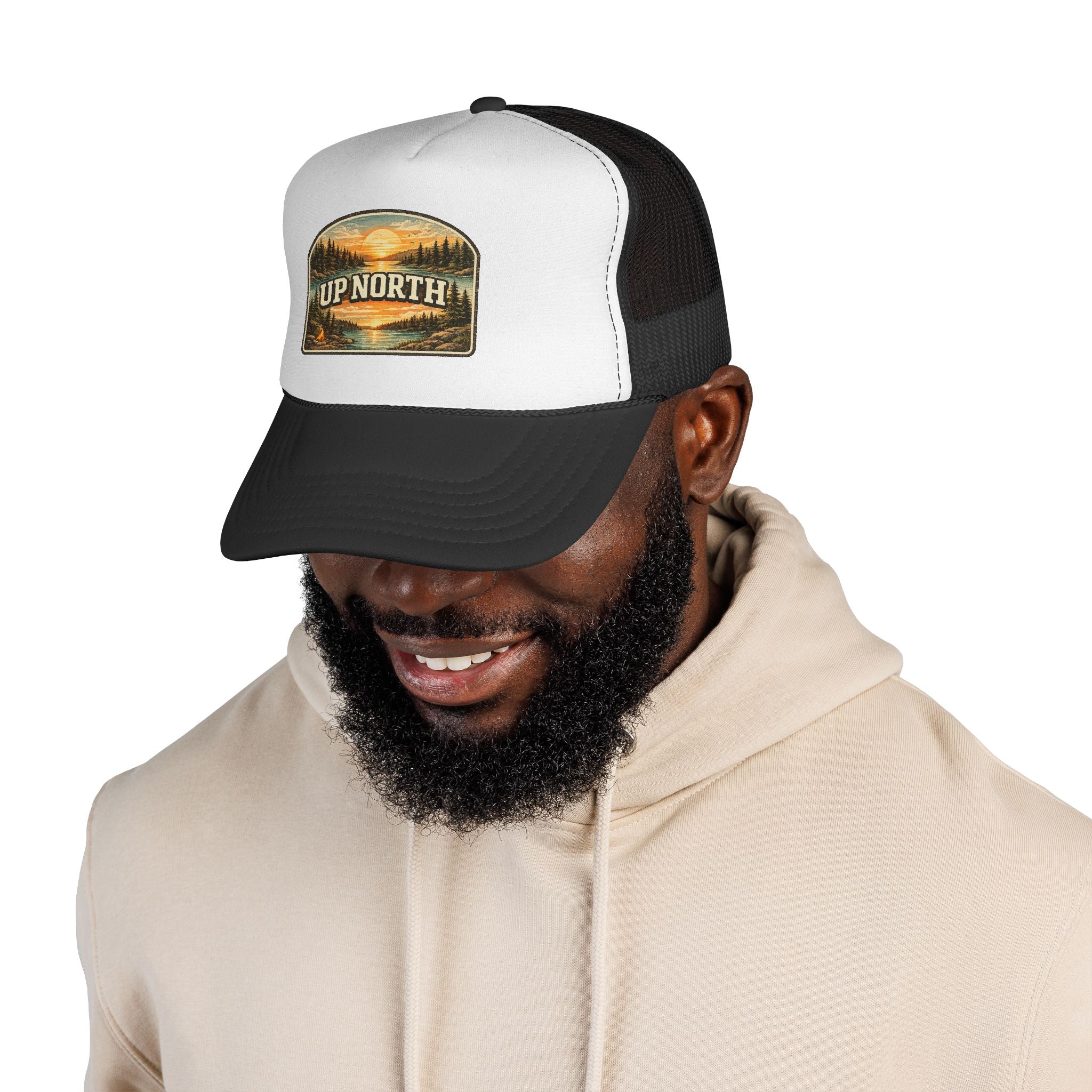Up North Scenic Trucker Cap – Retro Lake Sunset Patch Hat