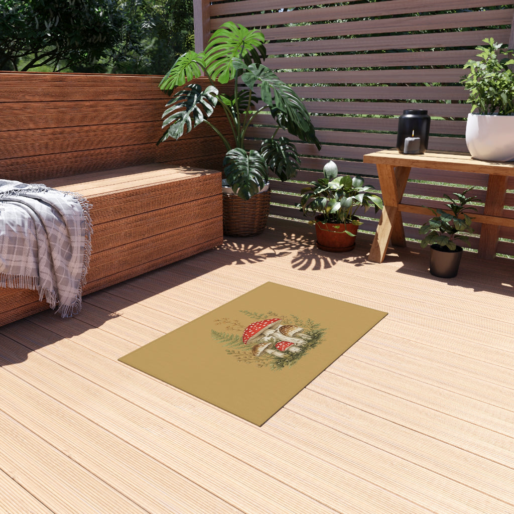 Mushroom Garden Outdoor Rug — Woodland Doormat for Patio & Entryway
