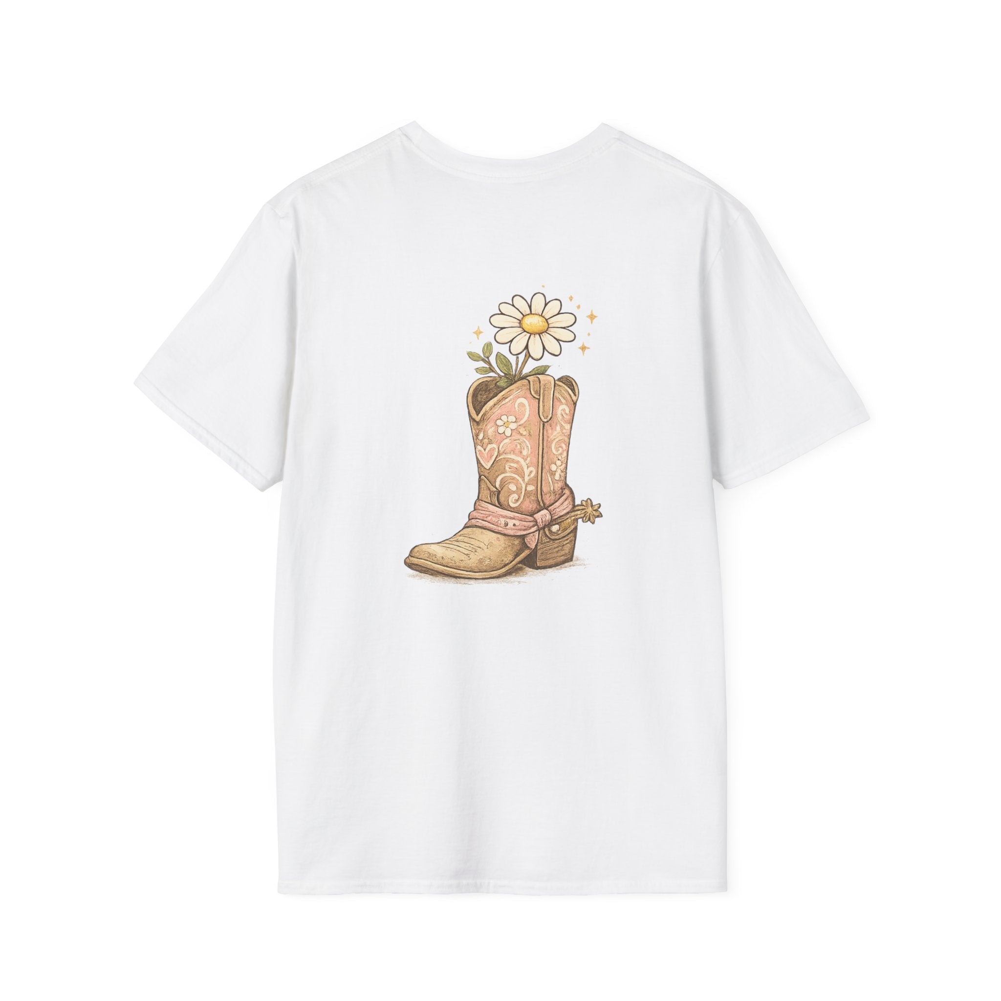 T-Shirt — "Saved & Smiling" Floral Cowboy Boots Christian Graphic Tee