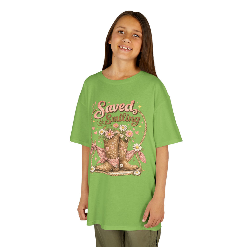 Kids "Saved & Smiling" Cowboy Boot T‑Shirt