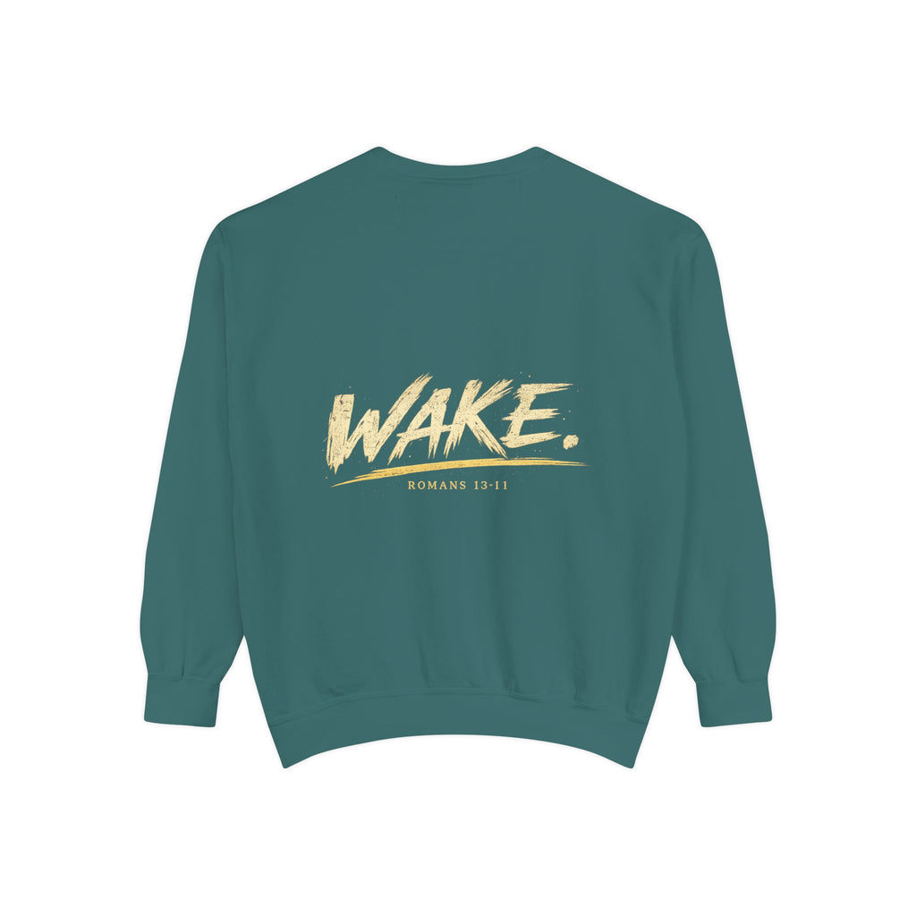 Christian Sweatshirt — “Don’t Be Alarmed, I’m Right Beside You” Inspirational Crewneck (Wake Back Print)