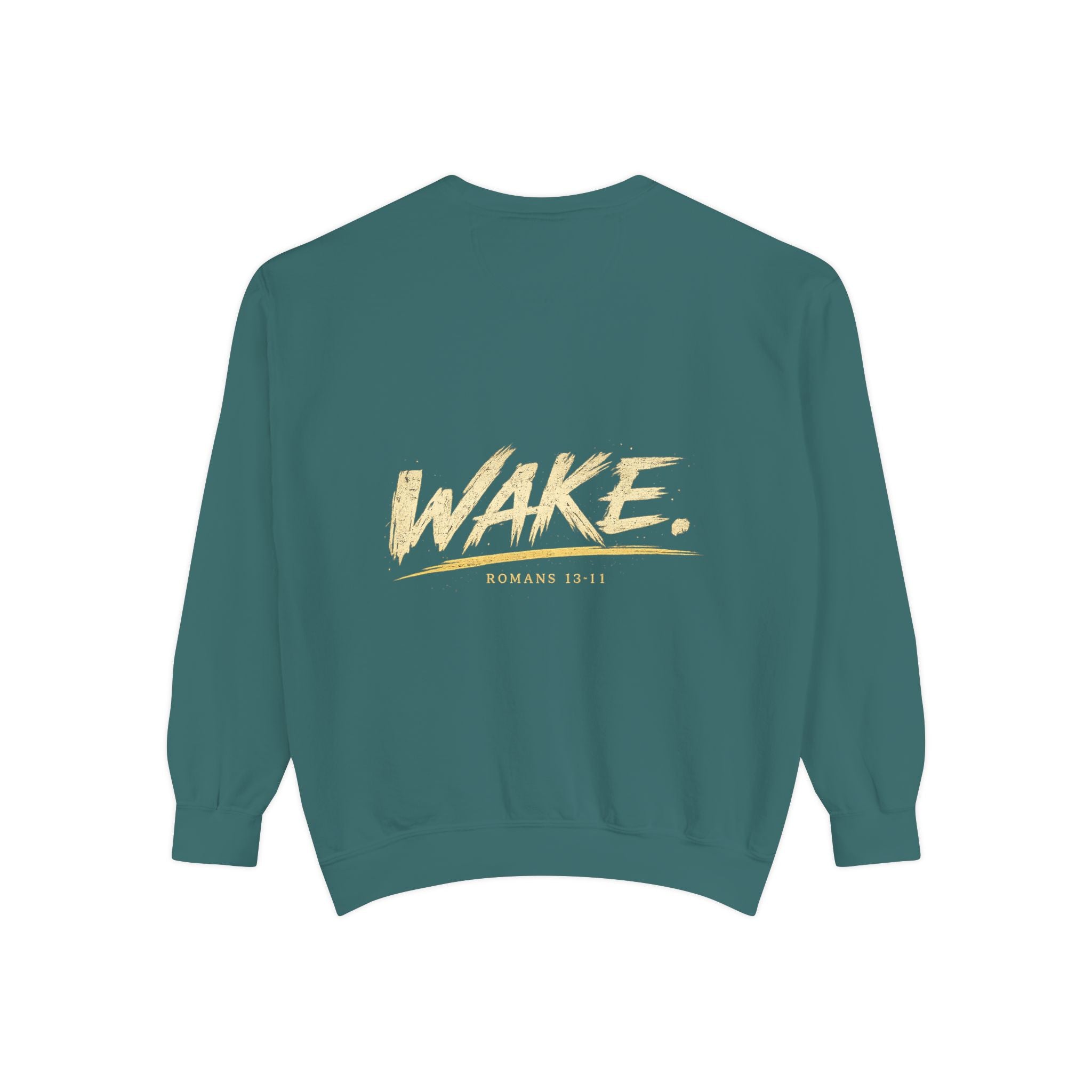 Christian Sweatshirt — “Don’t Be Alarmed, I’m Right Beside You” Inspirational Crewneck (Wake Back Print)