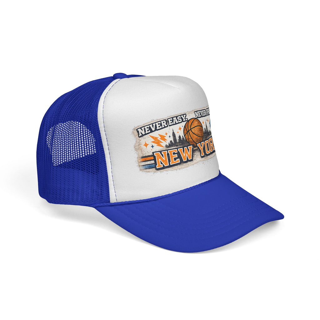 New York Basketball Trucker Hat — "Never Easy, Never Pretty" Vintage Sports Cap