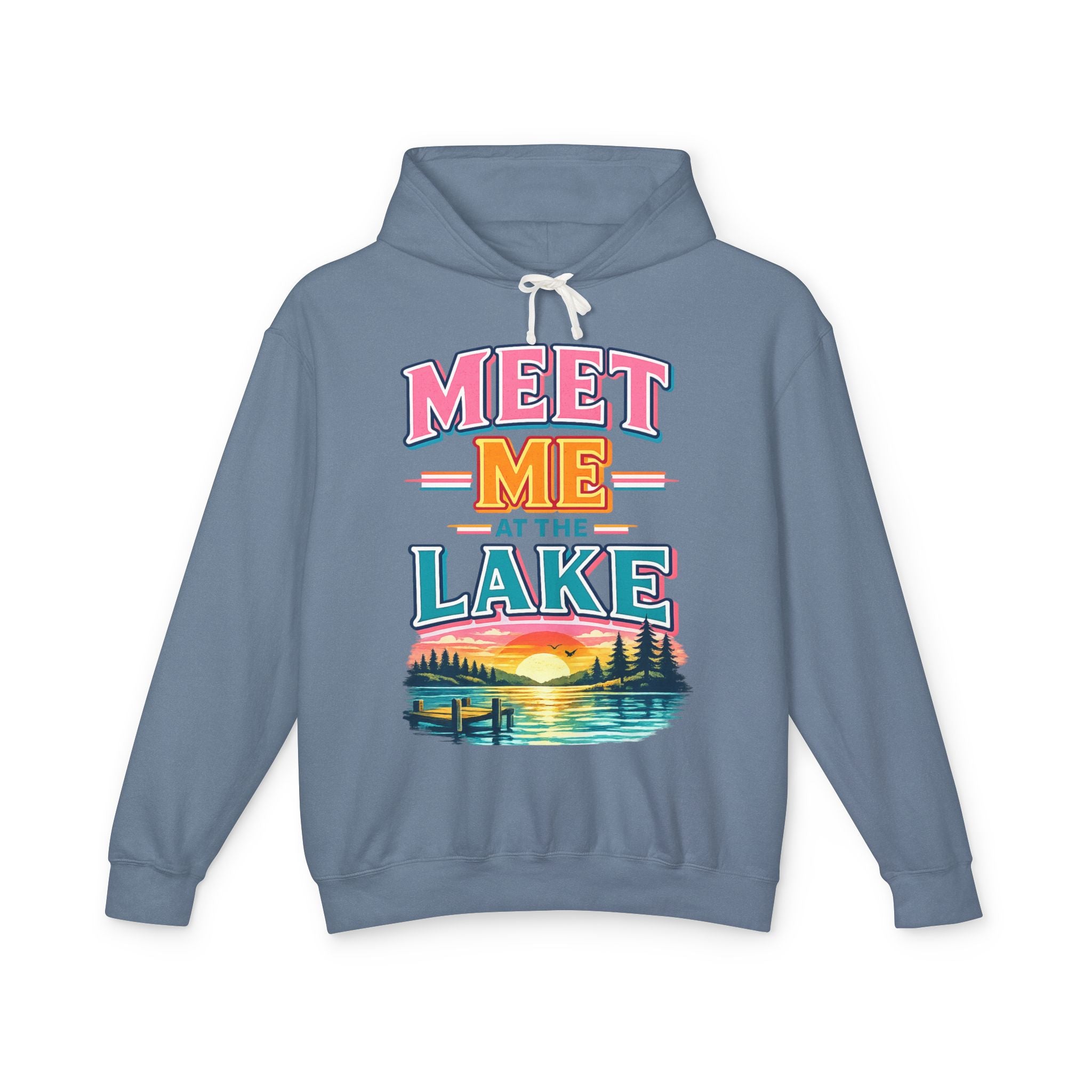 Meet Me at the Lake Hoodie – Vintage Lakeside Sunset Graphic Hoodie