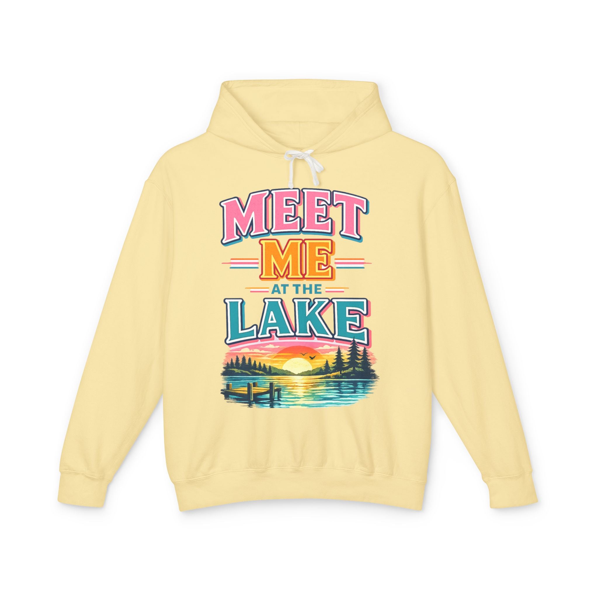 Meet Me at the Lake Hoodie – Vintage Lakeside Sunset Graphic Hoodie