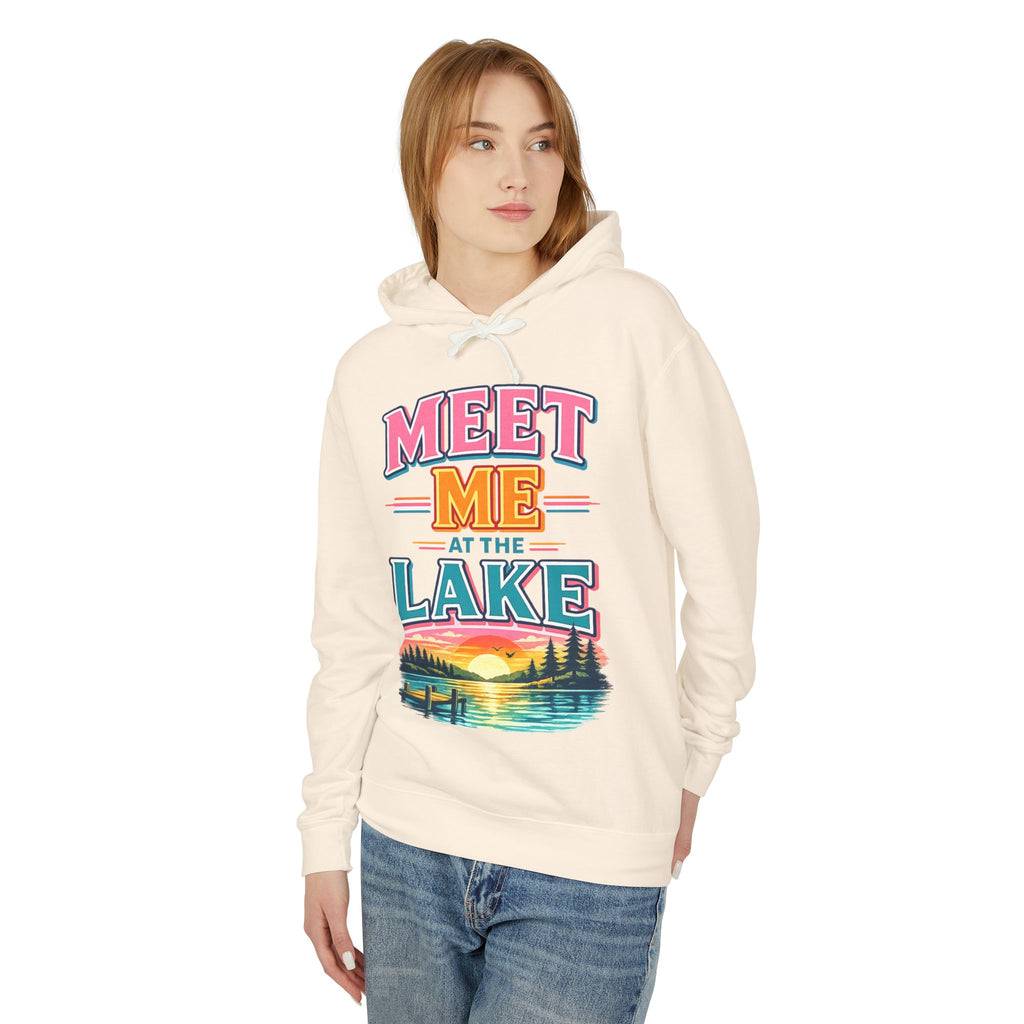 Meet Me at the Lake Hoodie – Vintage Lakeside Sunset Graphic Hoodie