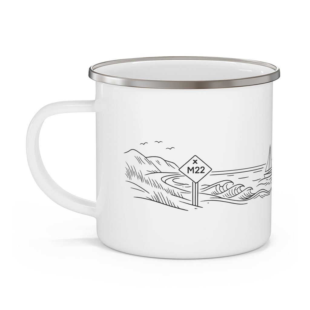 Enamel Camping Mug — 'Take the Scenic Route' Lighthouse Travel Coffee Cup