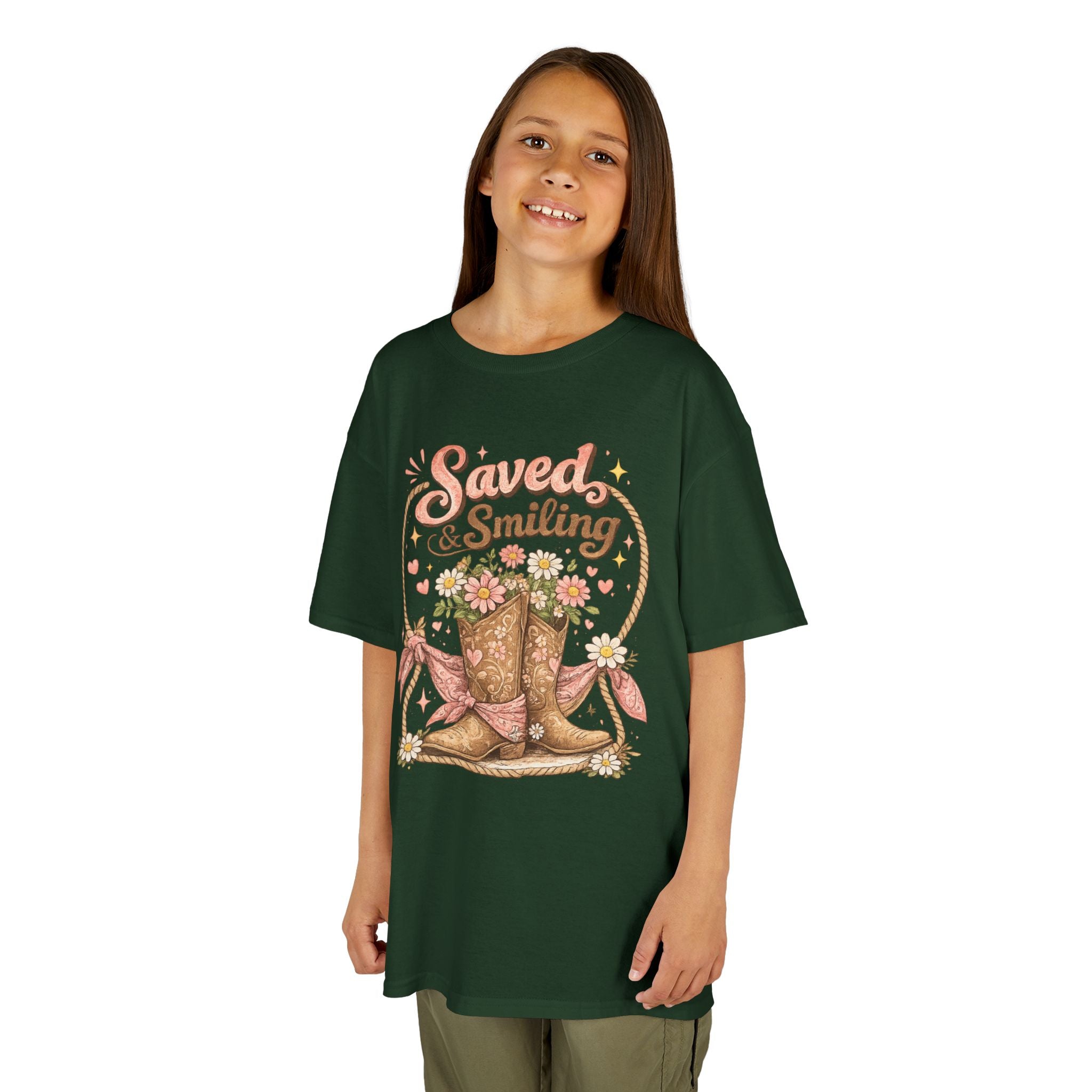Kids "Saved & Smiling" Cowboy Boot T‑Shirt