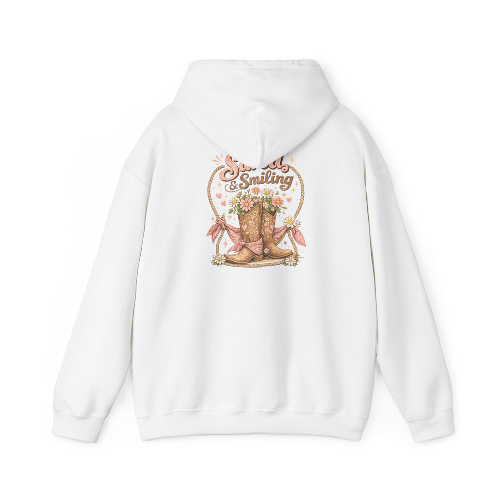 Cowgirl Boots & Daisies Hoodie — Be Happy Smiling Western Sweatshirt