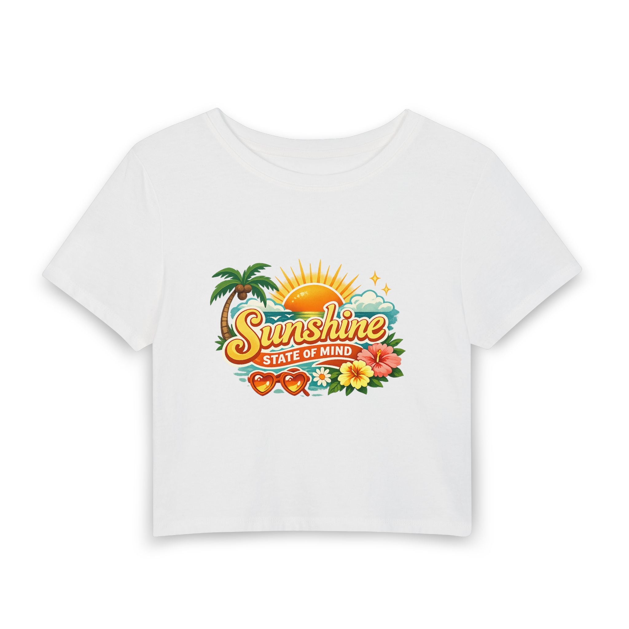 Sunshine State of Mind Women's Baby Tee — Retro Tropical Crop Top