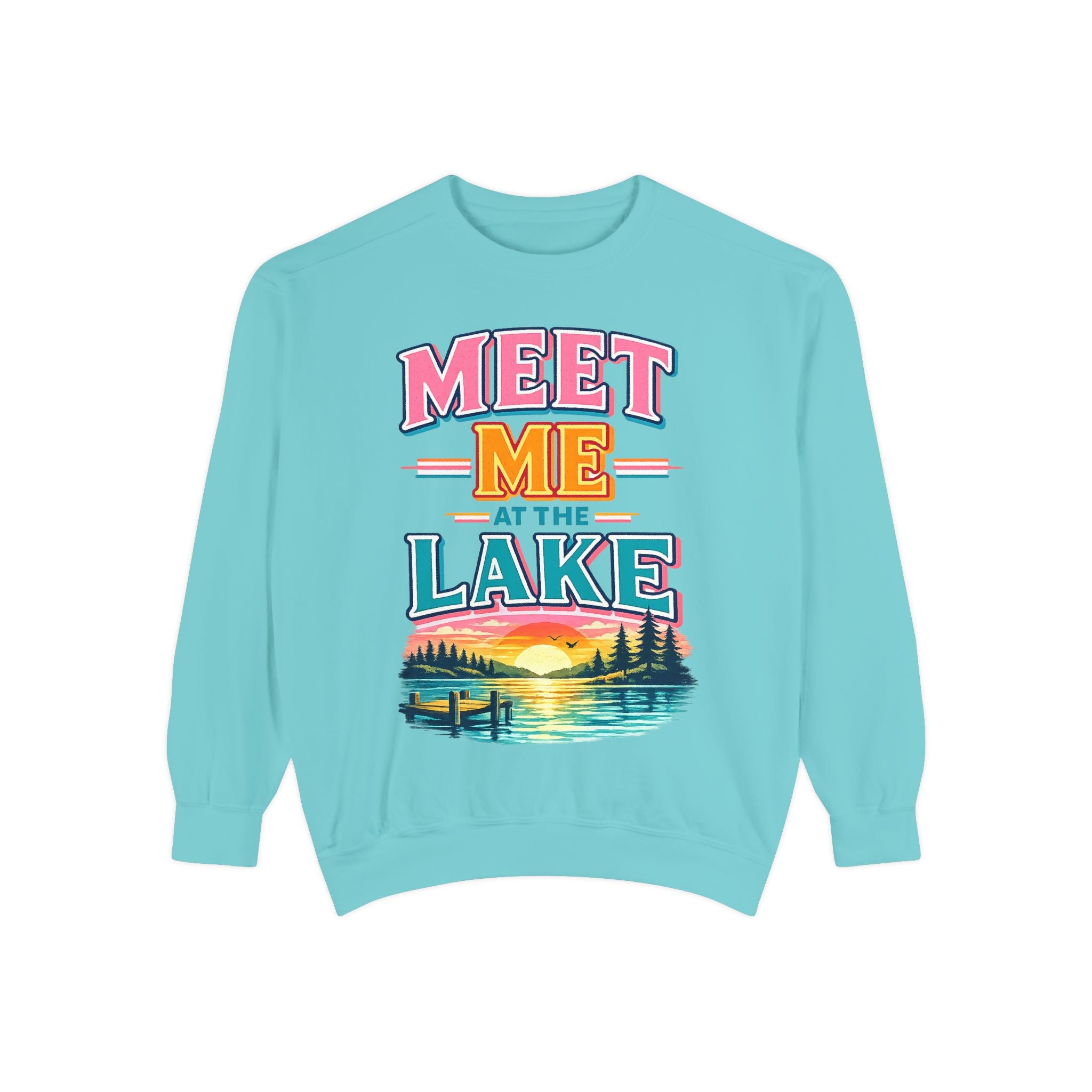 Meet Me at the Lake Sweatshirt — Cozy Retro Sunset Lake Crewneck