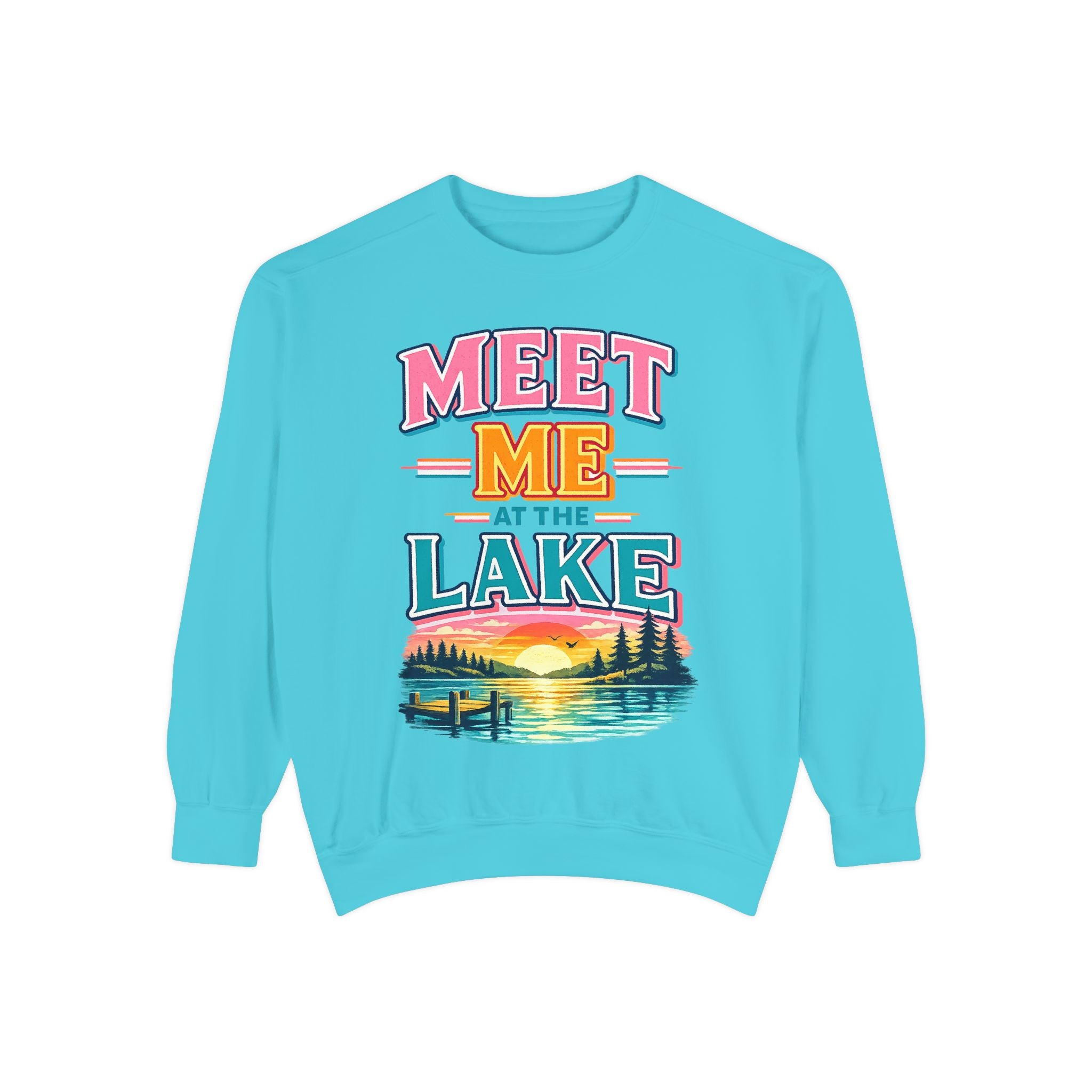 Meet Me at the Lake Sweatshirt — Cozy Retro Sunset Lake Crewneck