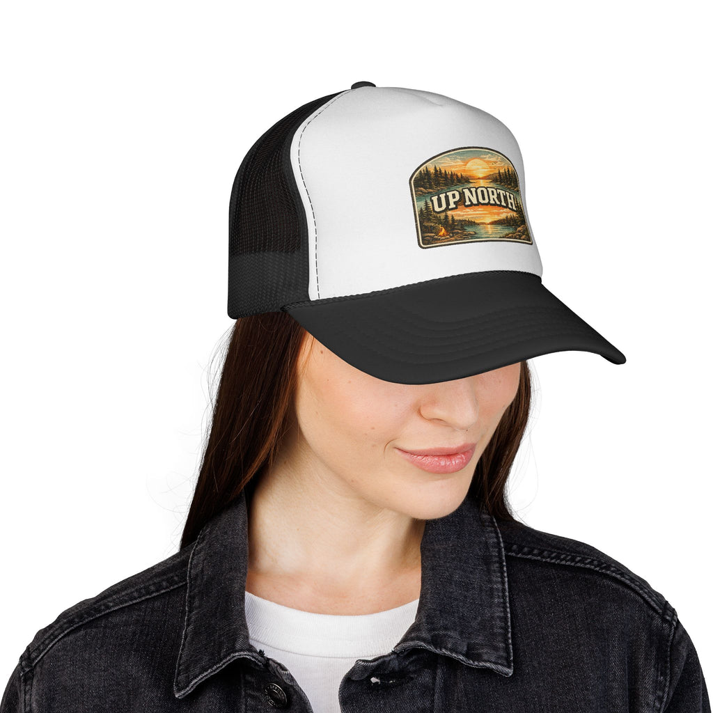 Up North Scenic Trucker Cap – Retro Lake Sunset Patch Hat