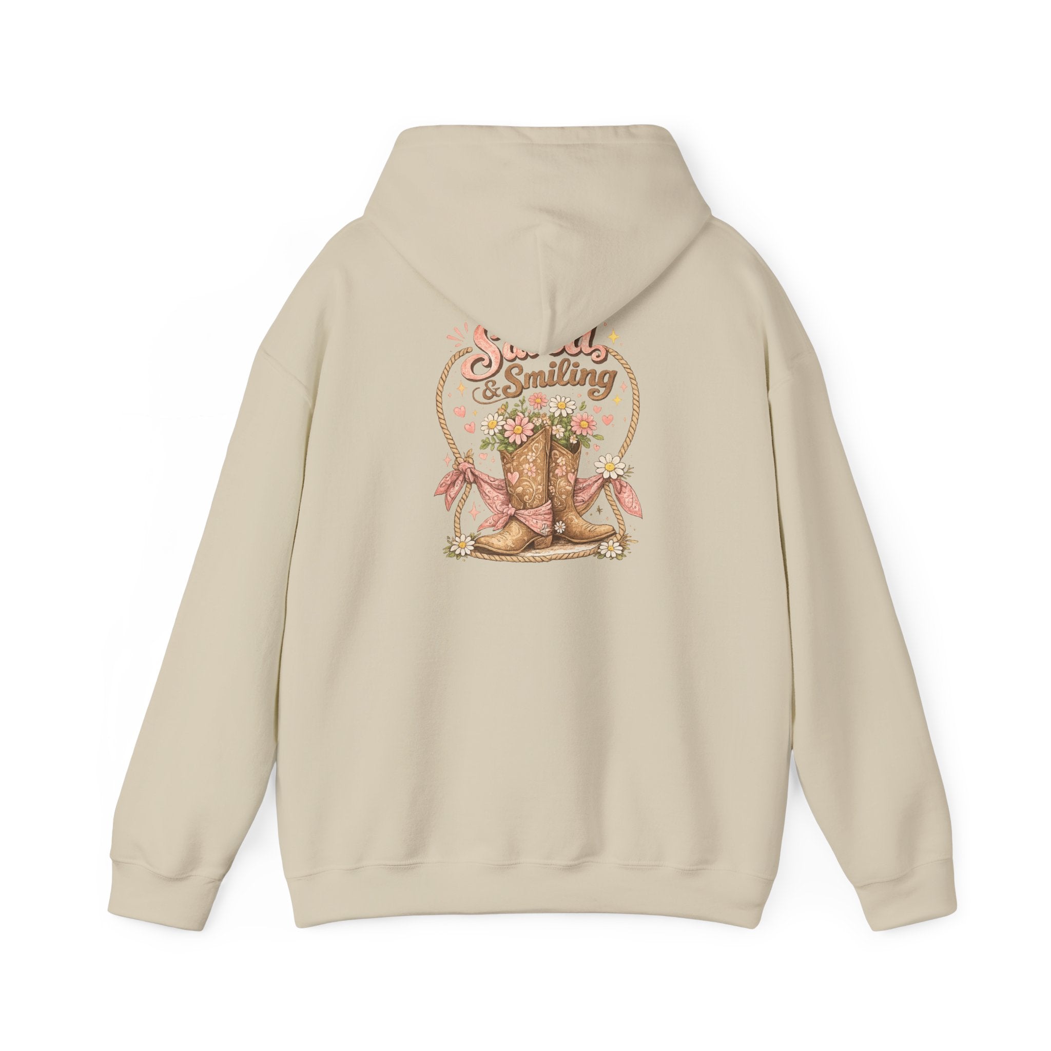Cowgirl Boots & Daisies Hoodie — Be Happy Smiling Western Sweatshirt