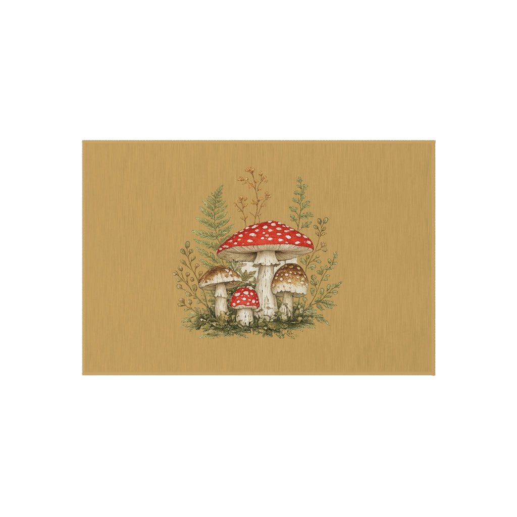 Mushroom Garden Outdoor Rug — Woodland Doormat for Patio & Entryway