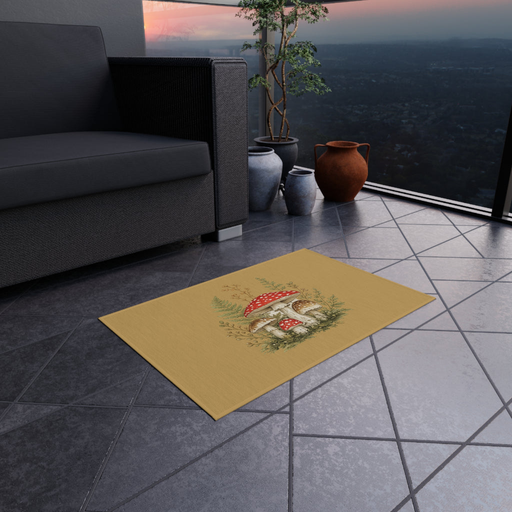 Mushroom Garden Outdoor Rug — Woodland Doormat for Patio & Entryway