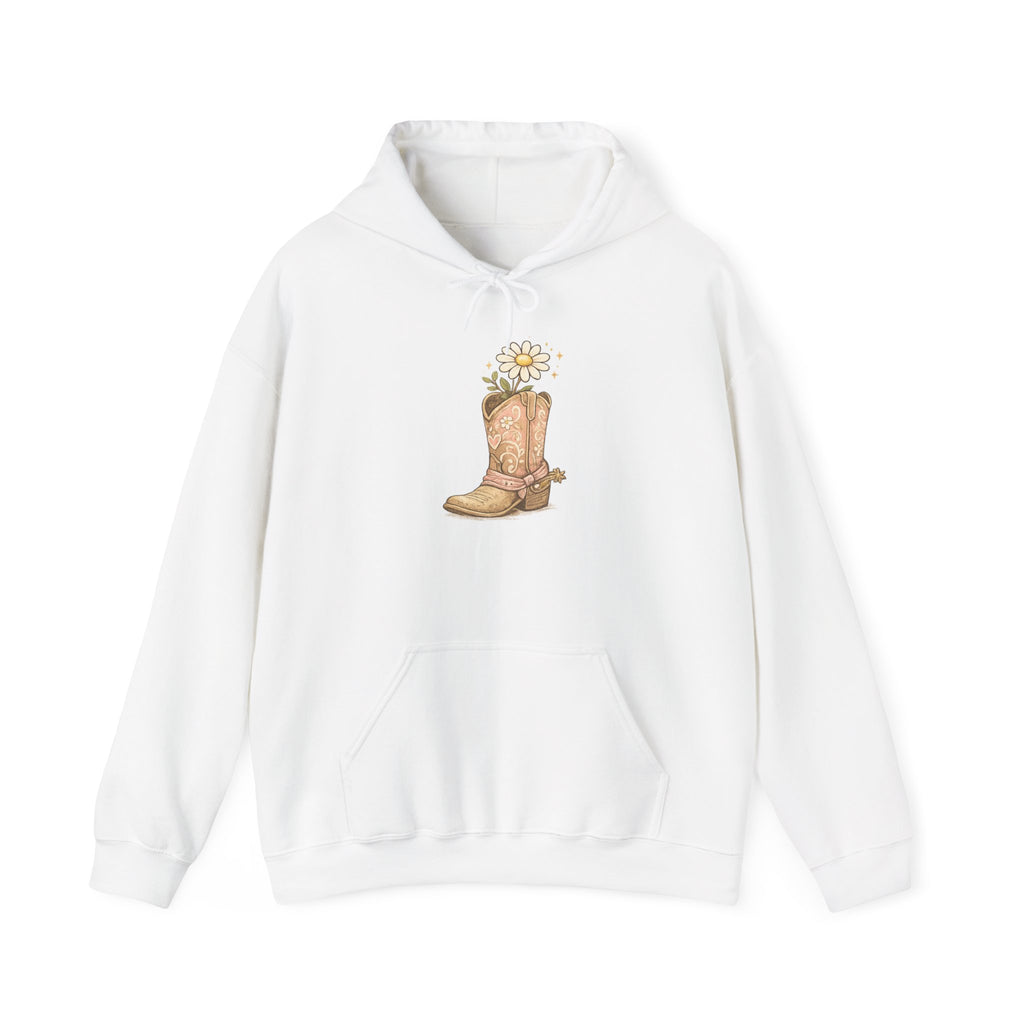 Cowgirl Boots & Daisies Hoodie — Be Happy Smiling Western Sweatshirt
