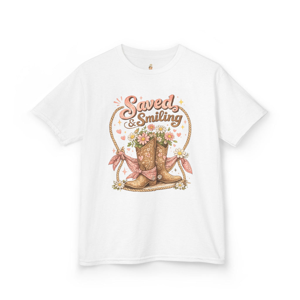 Kids "Saved & Smiling" Cowboy Boot T‑Shirt