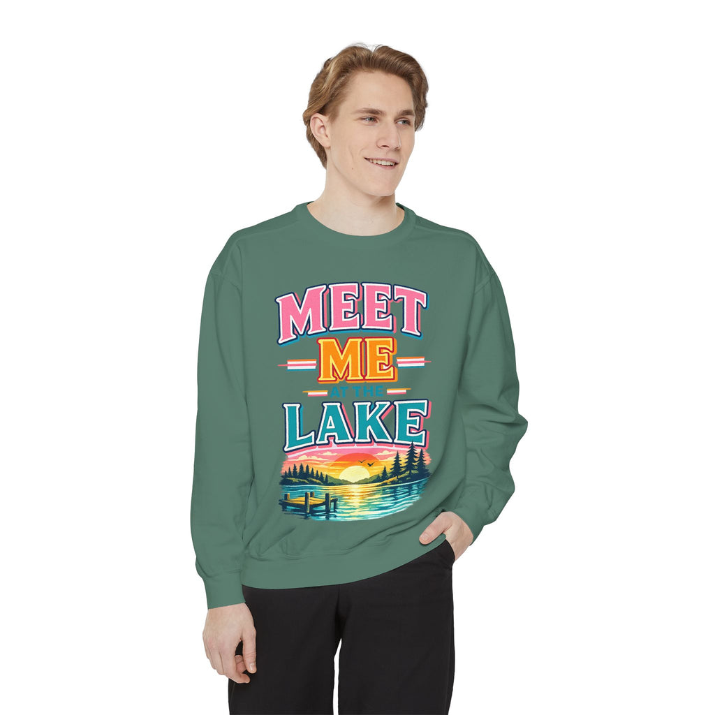 Meet Me at the Lake Sweatshirt — Cozy Retro Sunset Lake Crewneck