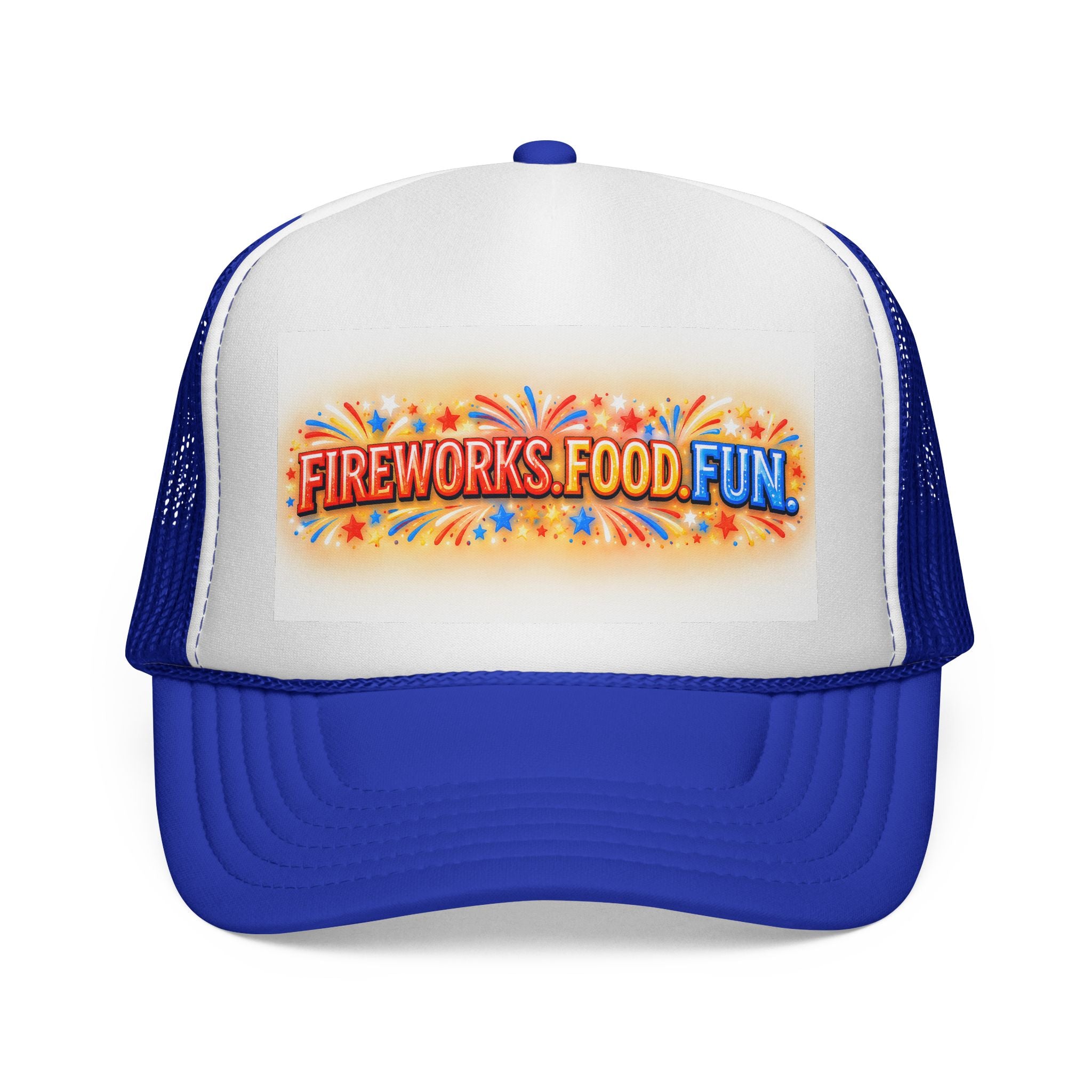 Trucker Hat - "Fireworks. Food. Fun." Fourth of July Celebration Cap