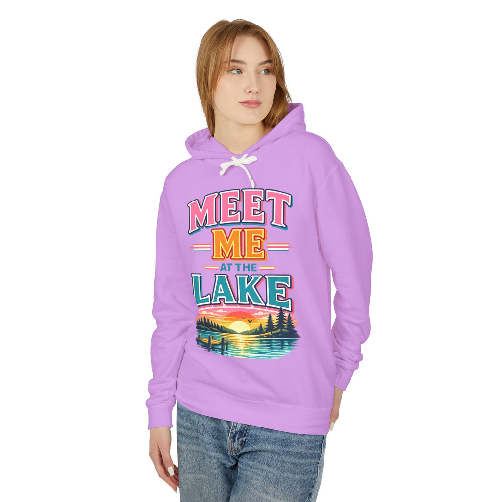 Meet Me at the Lake Hoodie – Vintage Lakeside Sunset Graphic Hoodie