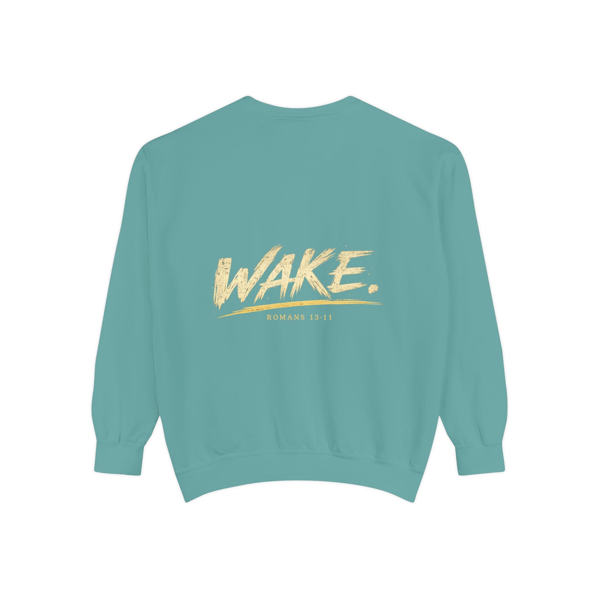Christian Sweatshirt — “Don’t Be Alarmed, I’m Right Beside You” Inspirational Crewneck (Wake Back Print)