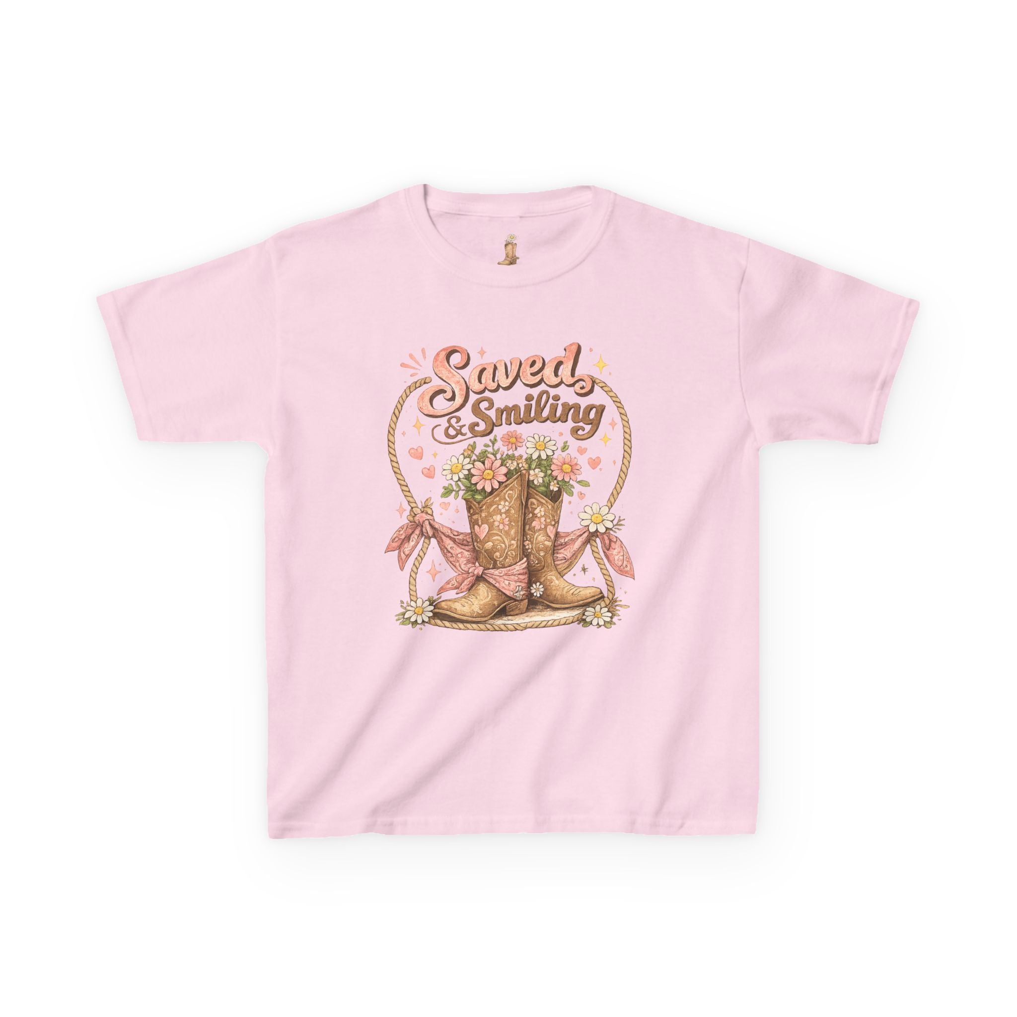Kids "Saved & Smiling" Cowboy Boot T‑Shirt