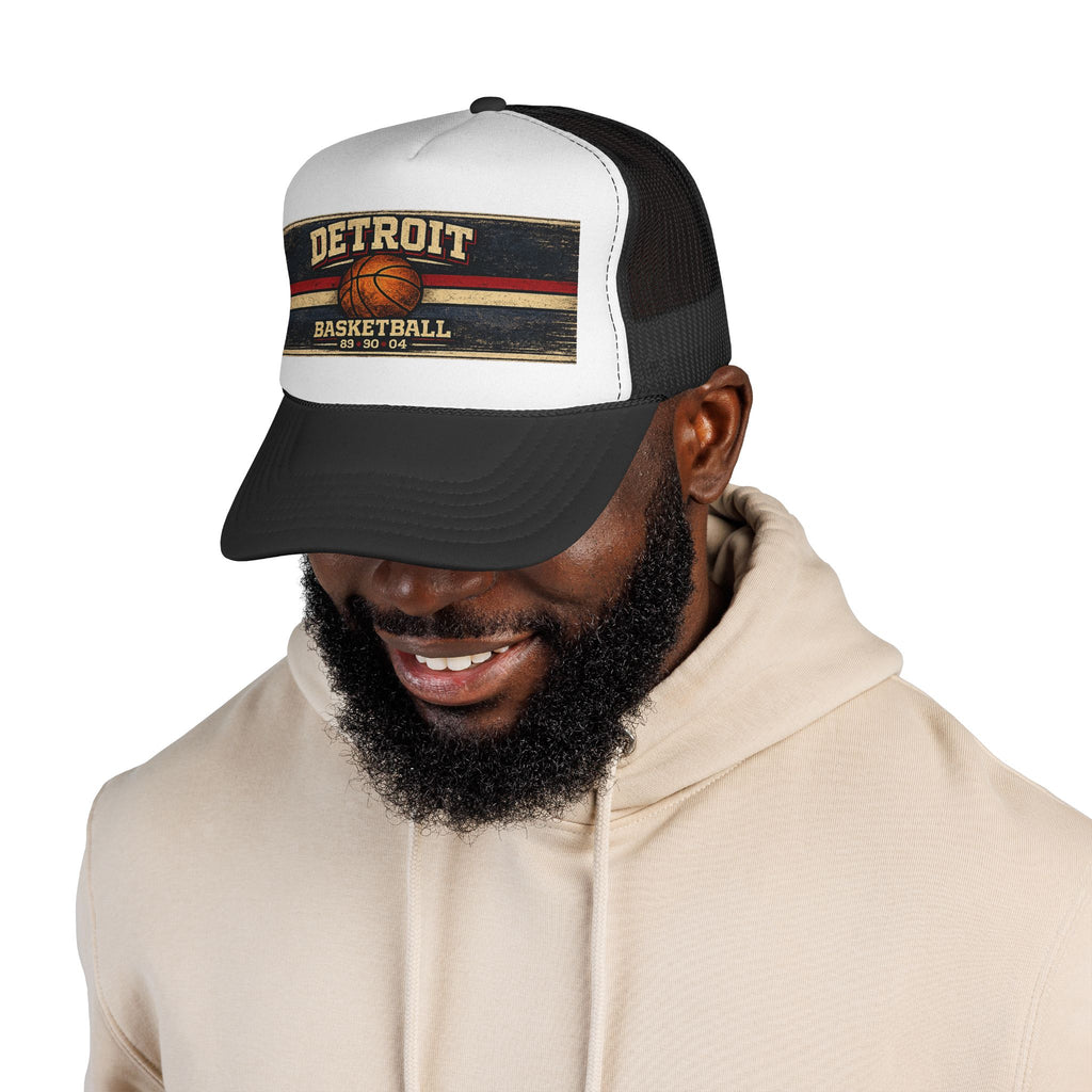 Detroit Basketball Trucker Cap — Vintage Hoop Logo Mesh Hat