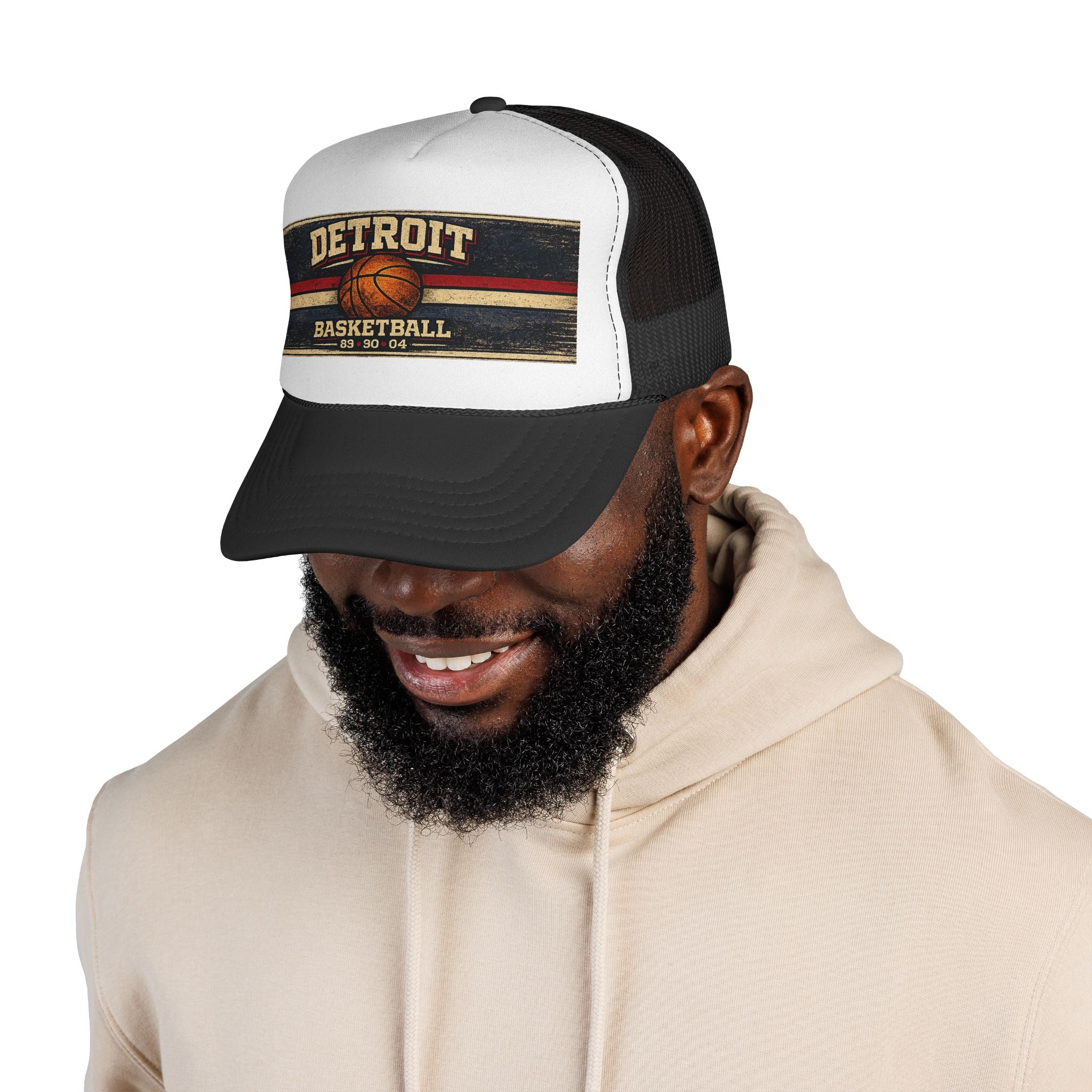 Detroit Basketball Trucker Cap — Vintage Hoop Logo Mesh Hat
