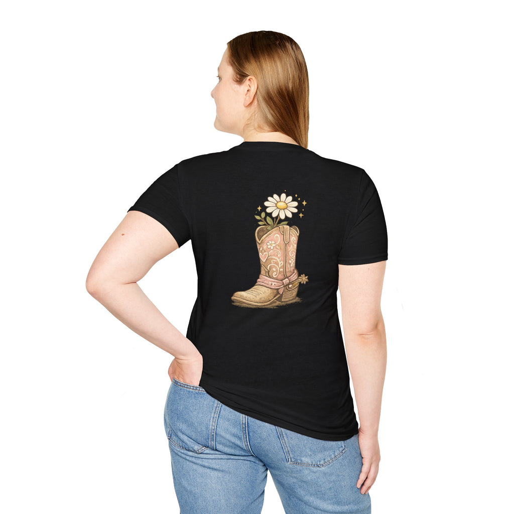 T-Shirt — "Saved & Smiling" Floral Cowboy Boots Christian Graphic Tee