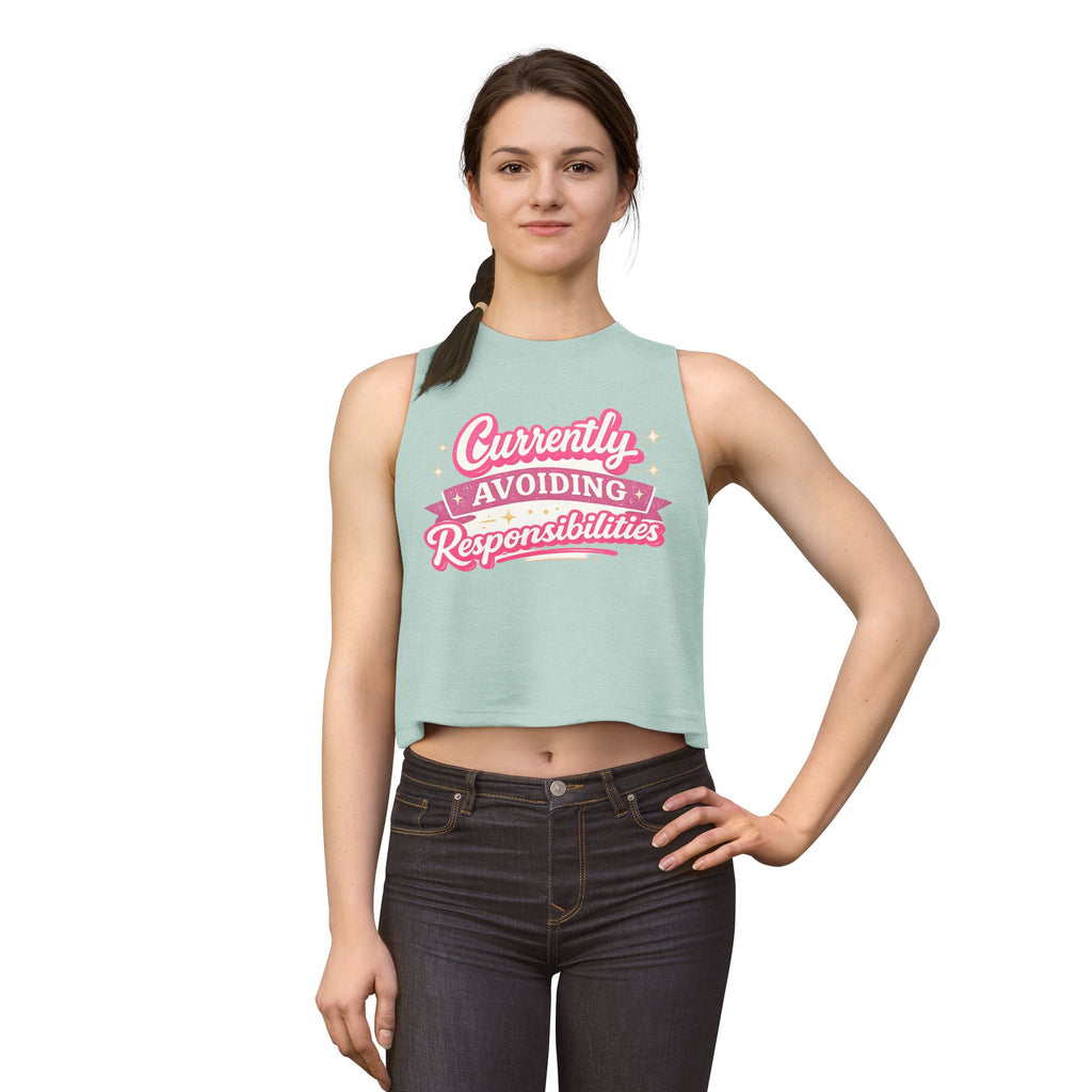 Currently Avoiding Responsibilities Crop Top — Cute Pink Slogan Women's Tank