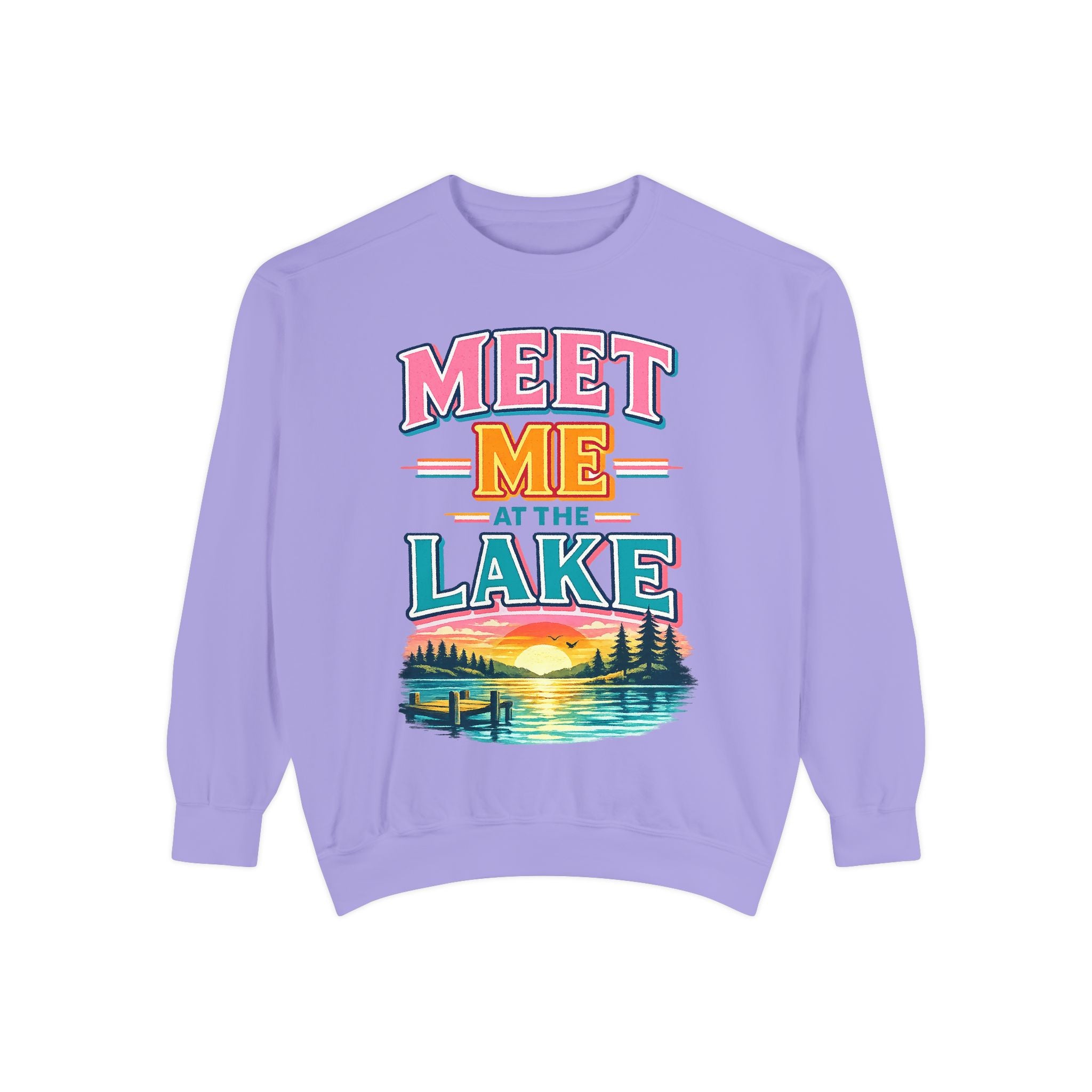 Meet Me at the Lake Sweatshirt — Cozy Retro Sunset Lake Crewneck