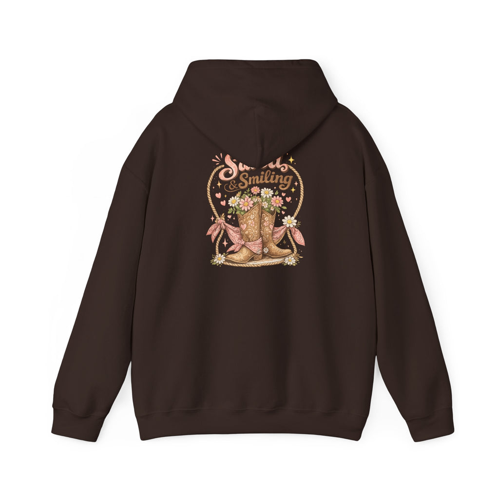 Cowgirl Boots & Daisies Hoodie — Be Happy Smiling Western Sweatshirt