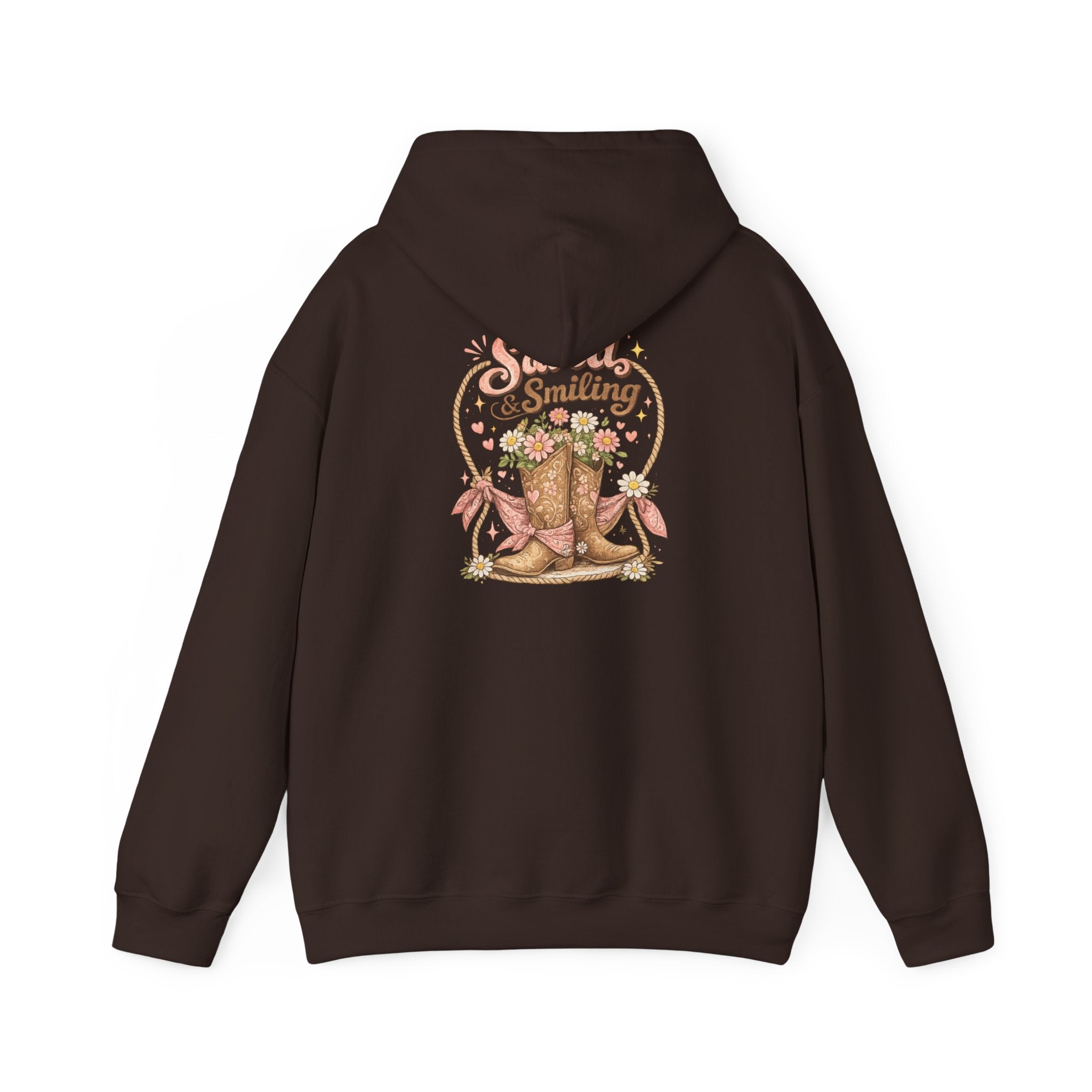 Cowgirl Boots & Daisies Hoodie — Be Happy Smiling Western Sweatshirt