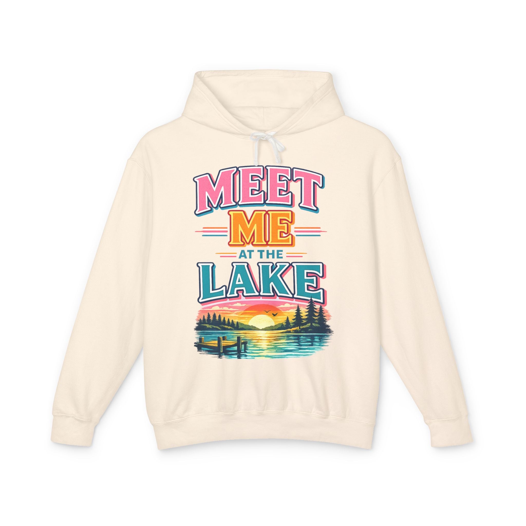 Meet Me at the Lake Hoodie – Vintage Lakeside Sunset Graphic Hoodie
