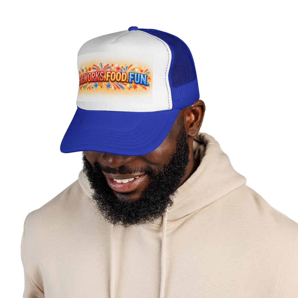 Trucker Hat - "Fireworks. Food. Fun." Fourth of July Celebration Cap